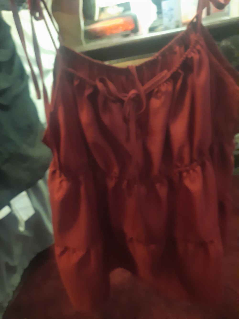 Rust Red Tiered Satin Cami Dress